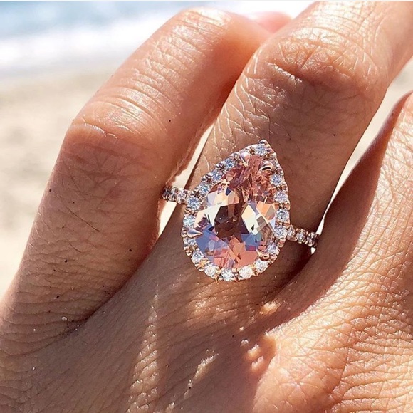 3.44Ct Pear Cut Morganite Solitaire Rose Gold Ring - Picture 3 of 16